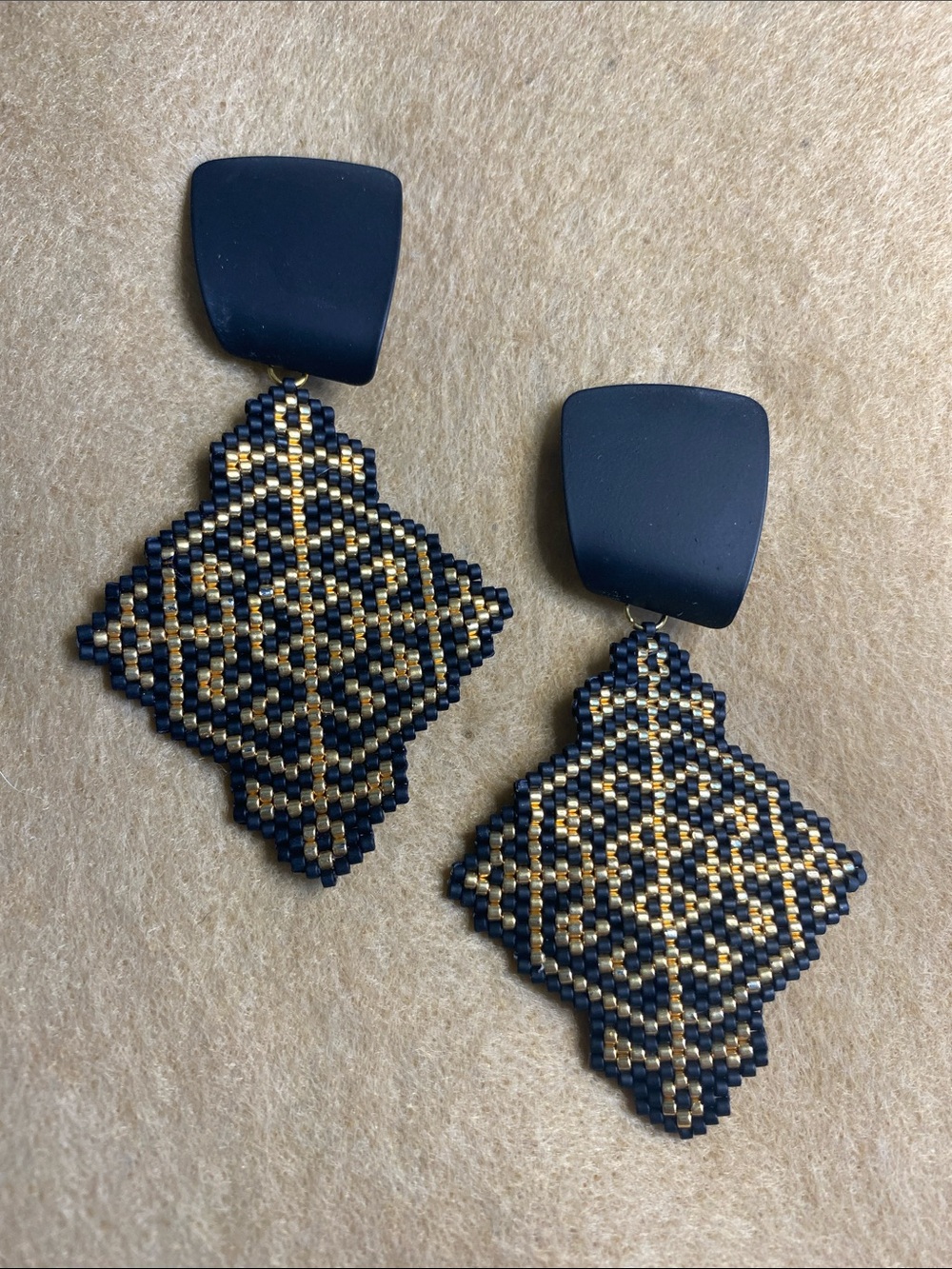 Black & Gold Beaded Drop Earrings - Women Accessories